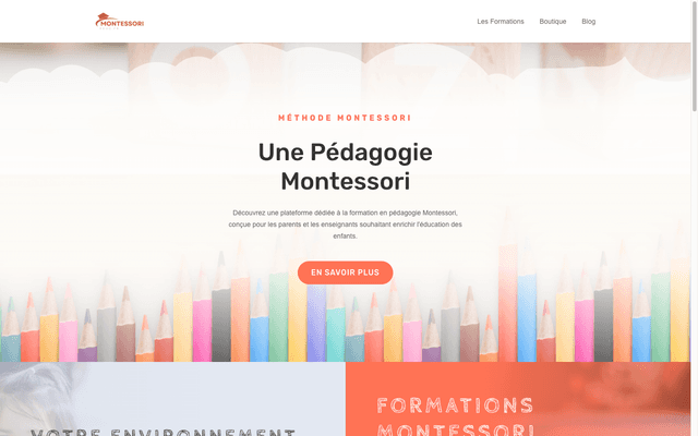 Capture du site Montessori Educ, plateforme de formation créée par GooServices